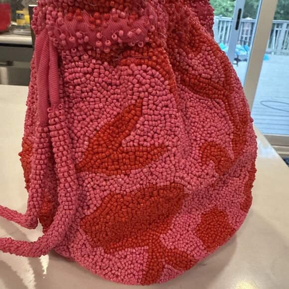 Beaded Classic Rose Drawstring Bucket Bag Pink/Red - Kate Spade NY + Target NWT - Picture 5 of 8